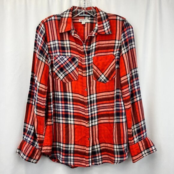 Merona Womens Multicolor Plaid Long Sleeve Collared Button Up Shirt Size XS - Picture 1 of 10